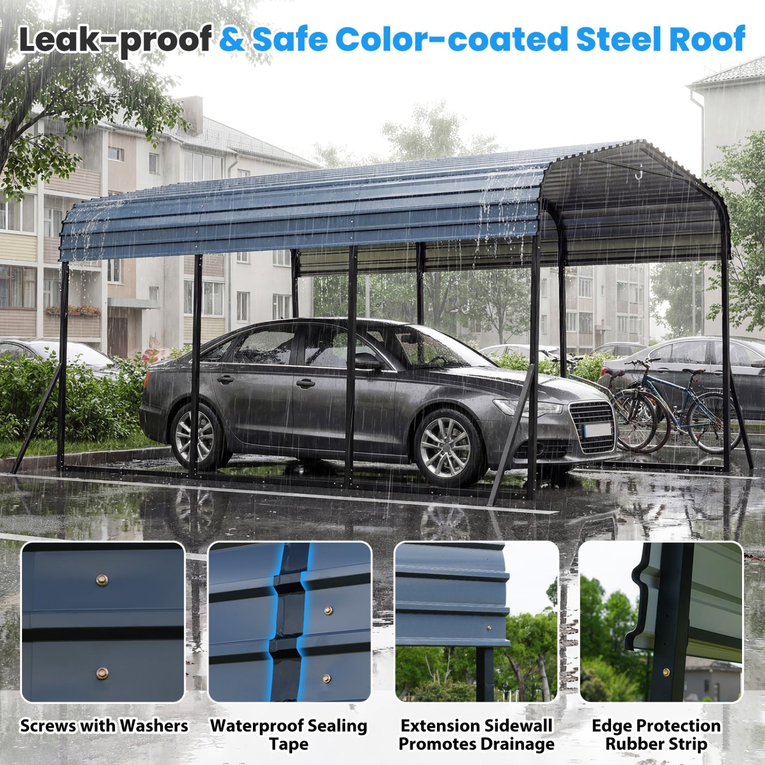 10 x 14.5 FT Heavy-Duty Carport Outdoor Galvanized Steel Garage Car Shelter with Leak-proof Roof