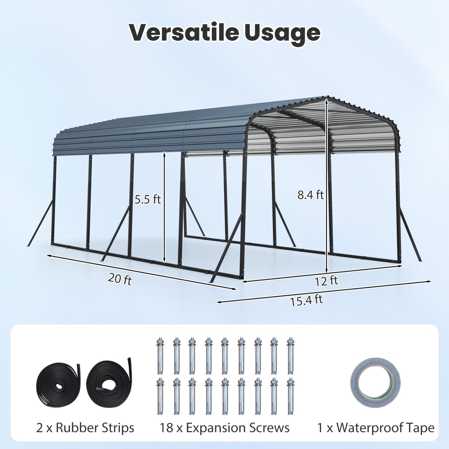 12 x 20 Feet Heavy-Duty Carport Outdoor Galvanized Steel Garage Car Shelter