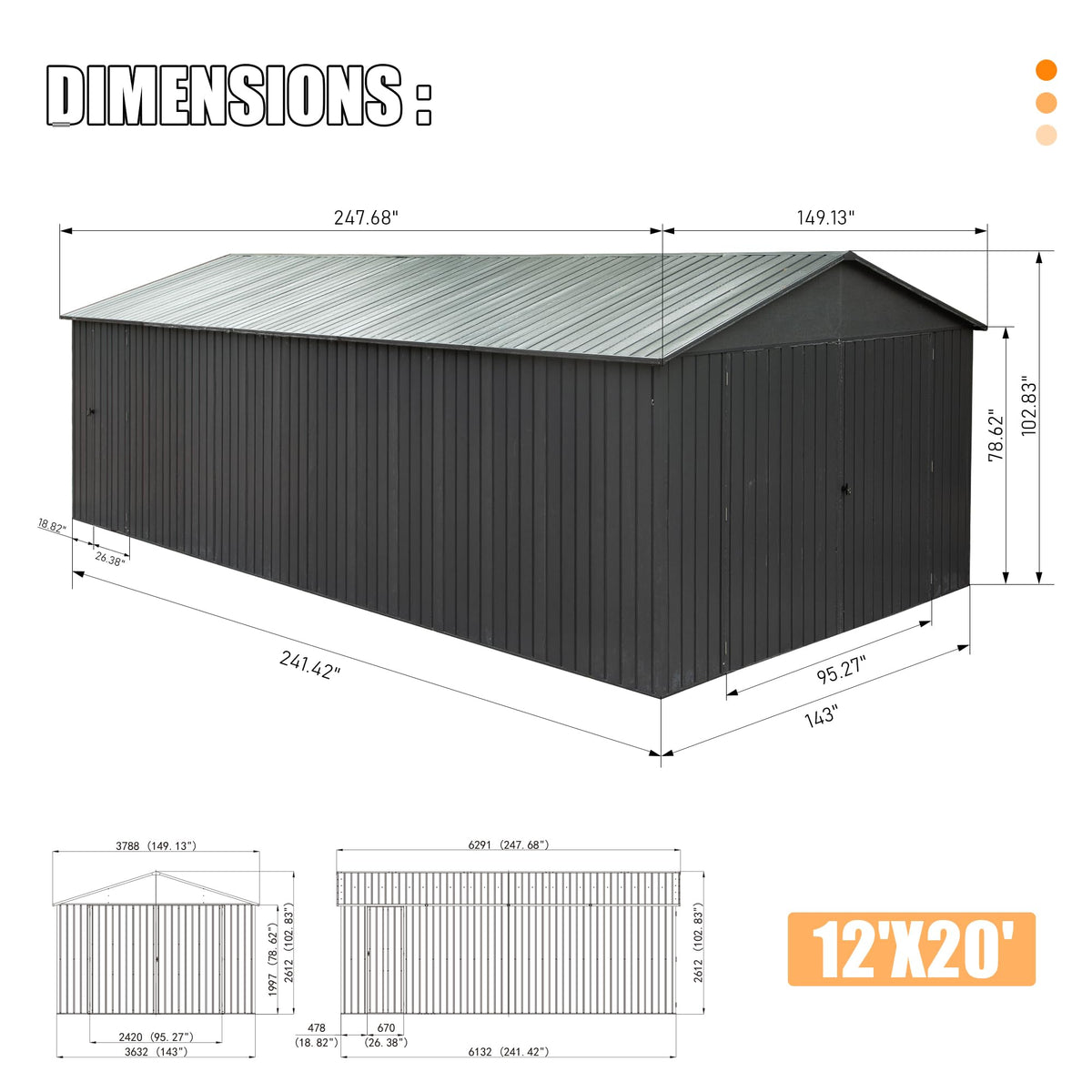 12x20ft Outdoor Metal Garage Shed - Home Outpost Supply