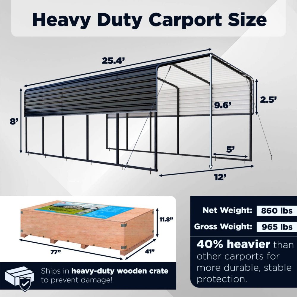 12'x25' Metal Carport with Corrugated Roof - Home Outpost Supply