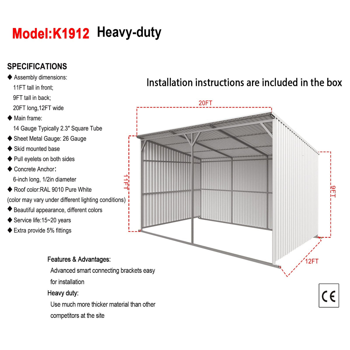 20Ft x 12Ft Livestock Metal Shed – Heavy-Duty Steel Shelter - Home Outpost Supply