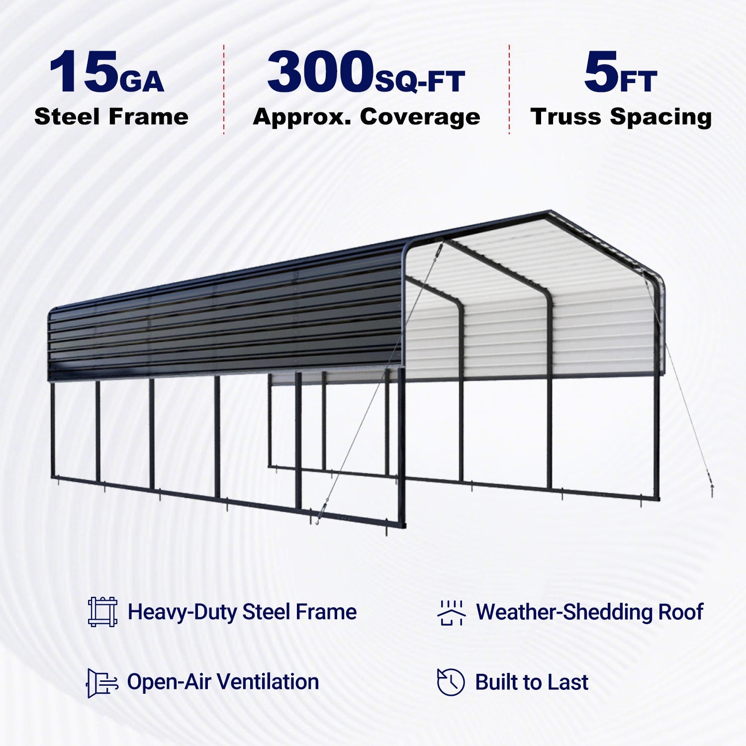 12'x25' Metal Carport with Corrugated Roof