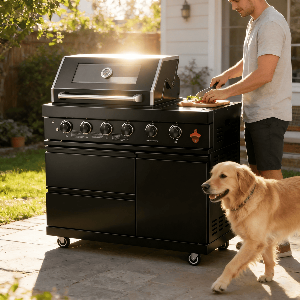 46" Black 4-Burner Outdoor Kitchen Islands Grill Side Burner - Home Outpost Supply