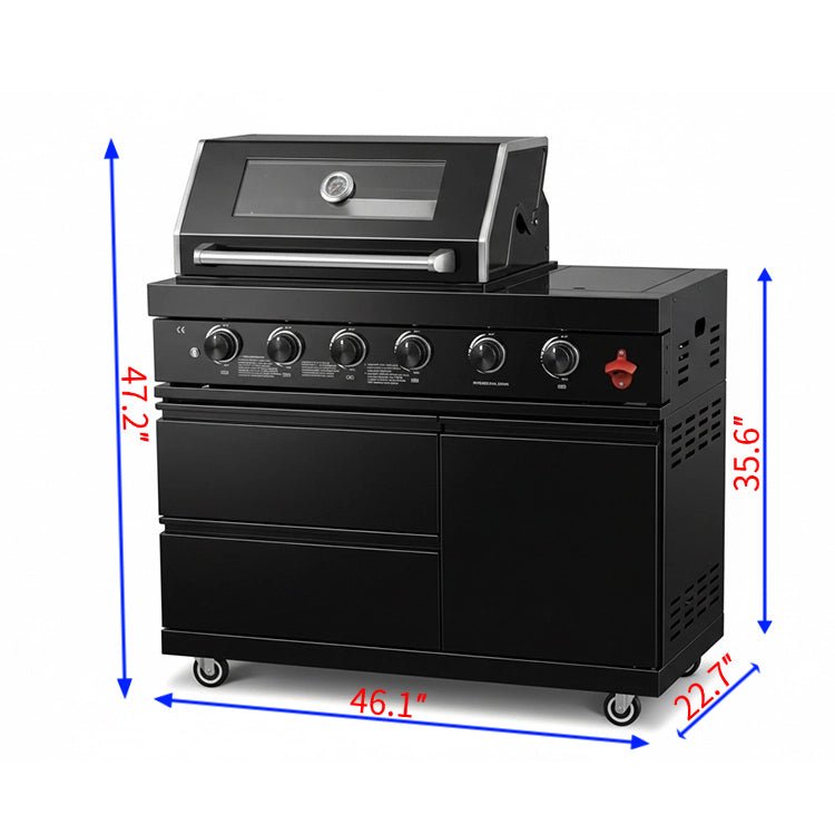 46" Four Burners Black Outdoor Kitchen Islands Grill + Side Burner - Home Outpost Supply