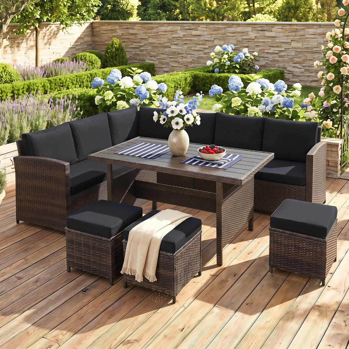 7-Piece Wicker Patio Furniture Set with Cushions - Home Outpost Supply