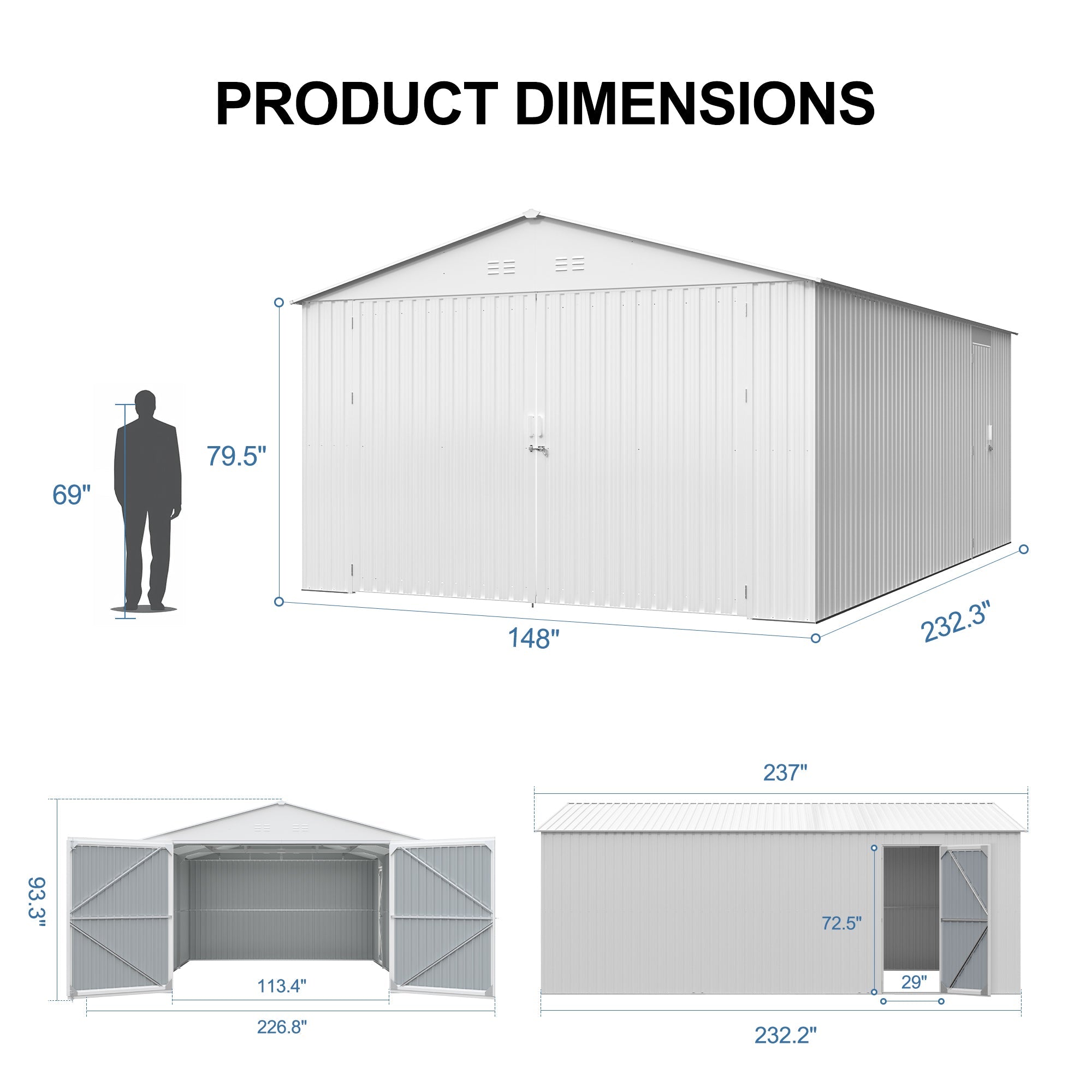 Outdoor Storage Shed 20x13 FT - Metal Garden Shed