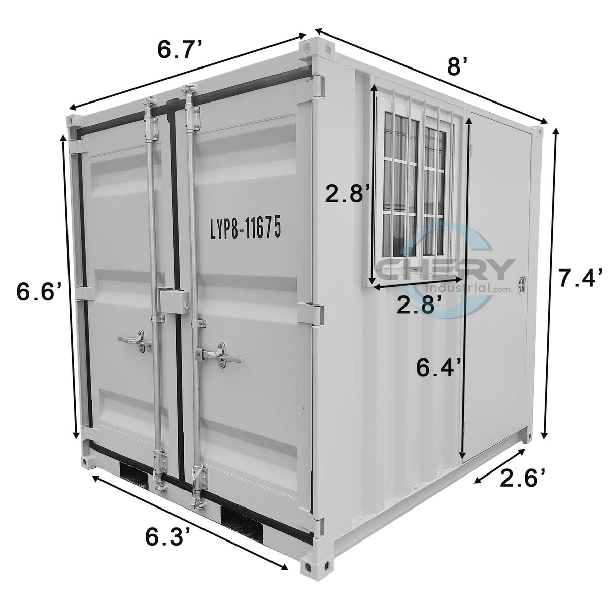 8ft Corten Steel Storage Container with Side Door, Window & Lockbox