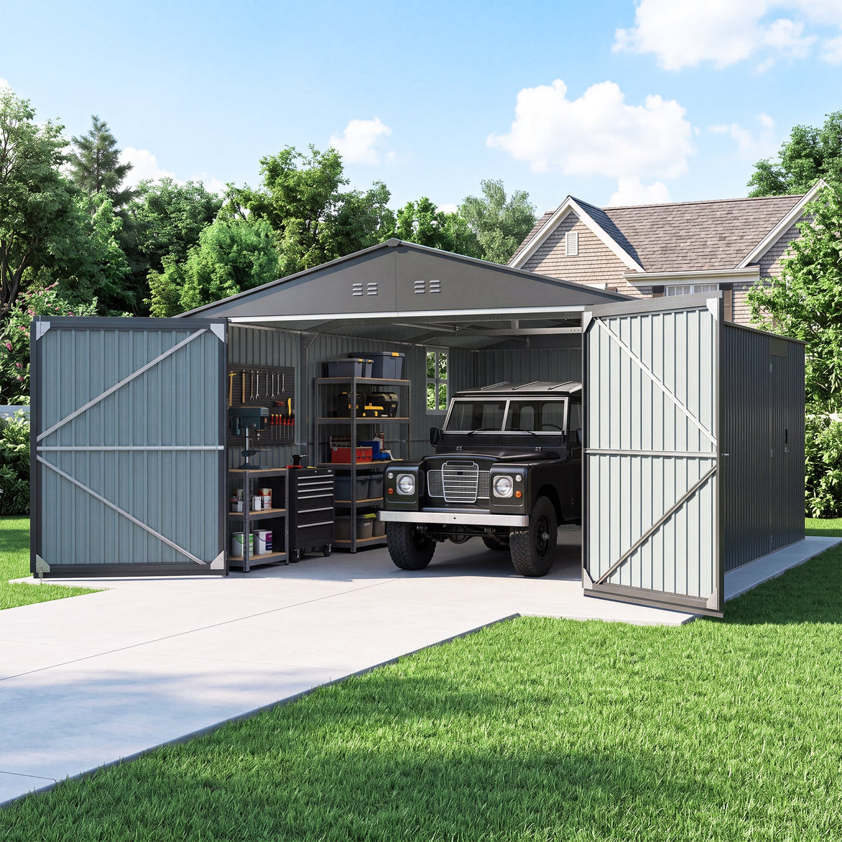 20' x 13' Metal Storage Shed with Skylight & Side Entry Door