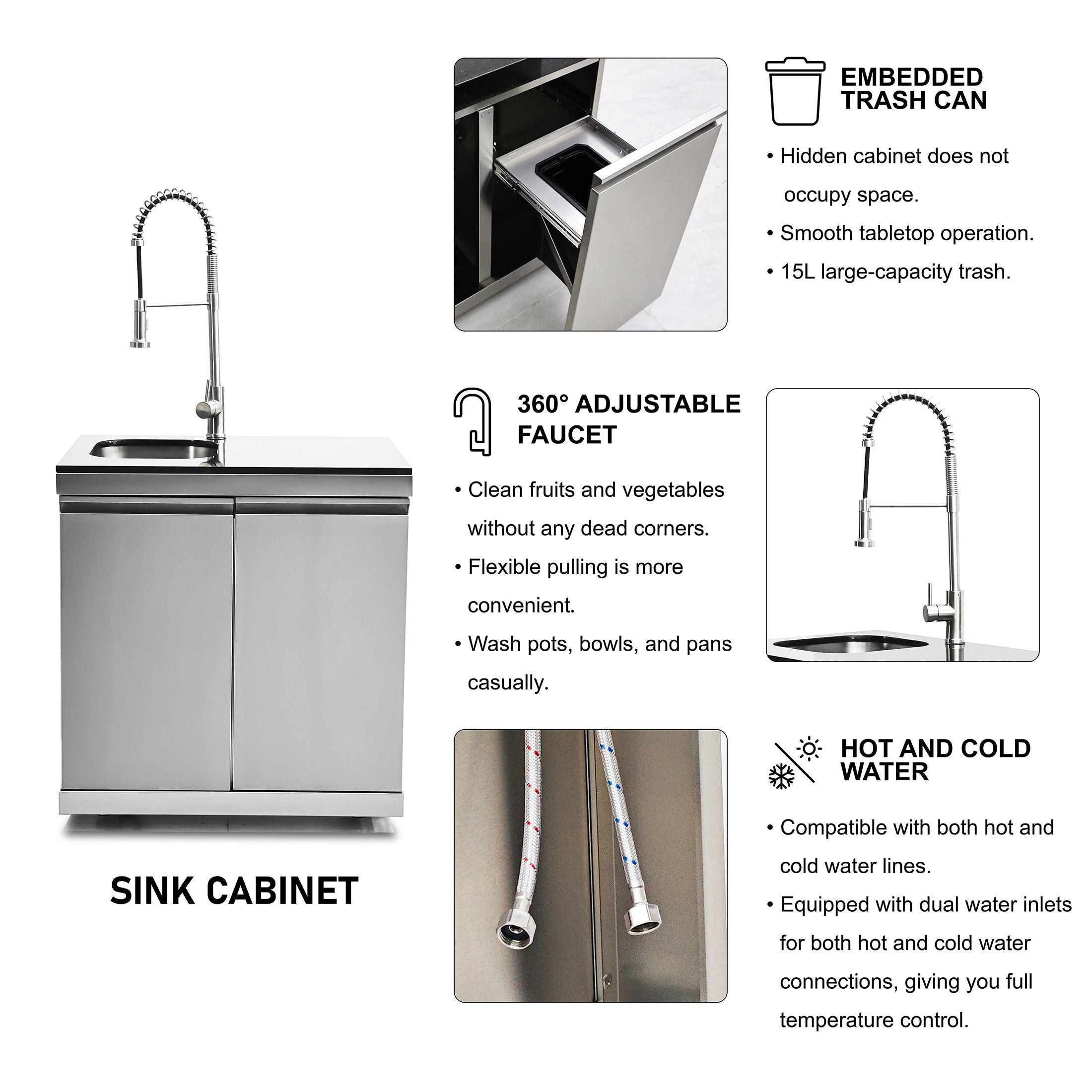 95.8" 6+1 Burner 95,500 BTU Outdoor Kitchen Island Grill Silver + Sink + Refrigerator + Bar Table