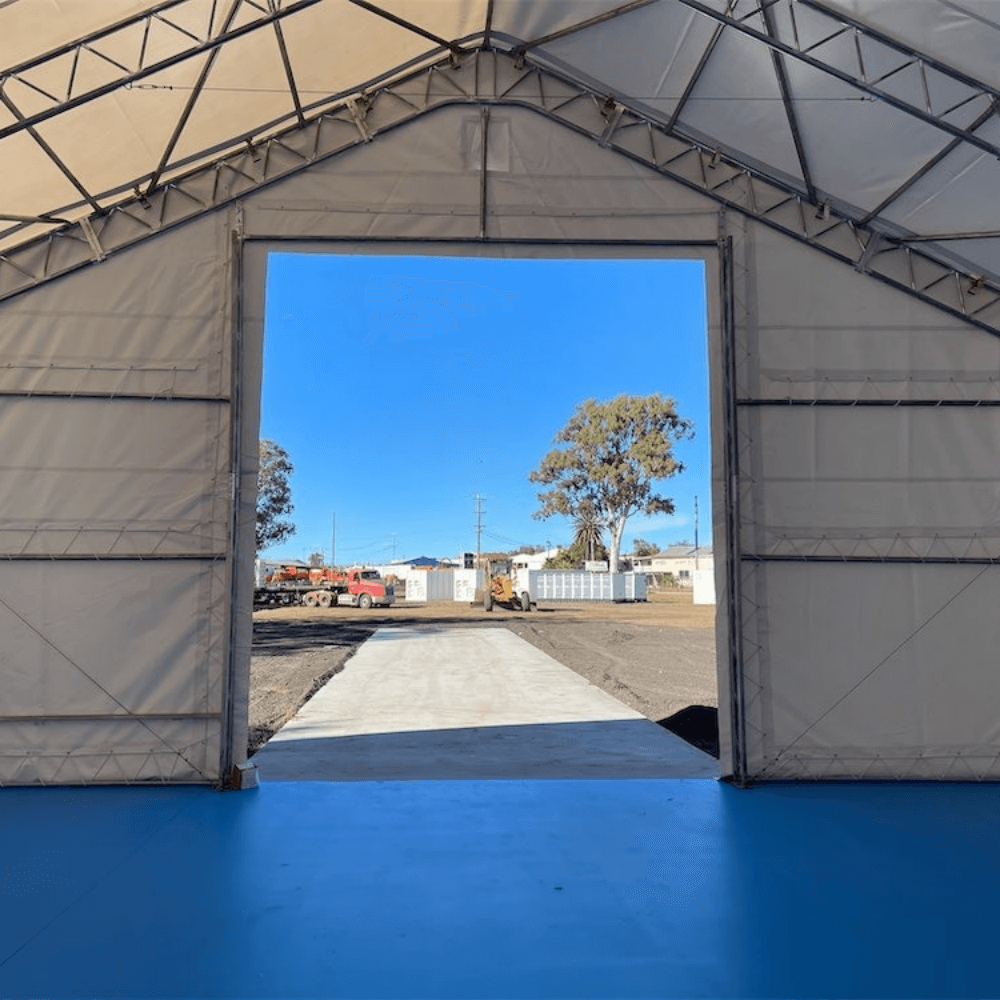 W50'xL100'xH23' Double Truss Storage Shelter