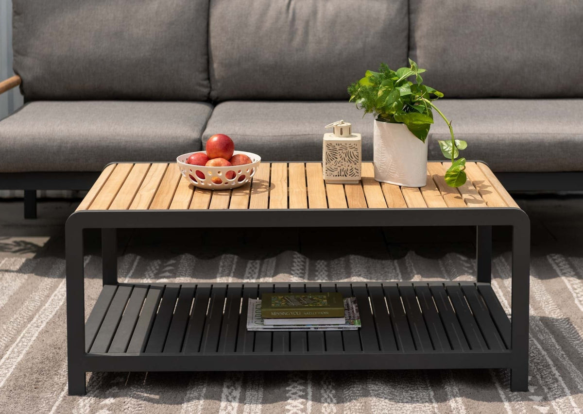 Amber Teak and Aluminum Rectangular Coffee Table - Home Outpost Supply