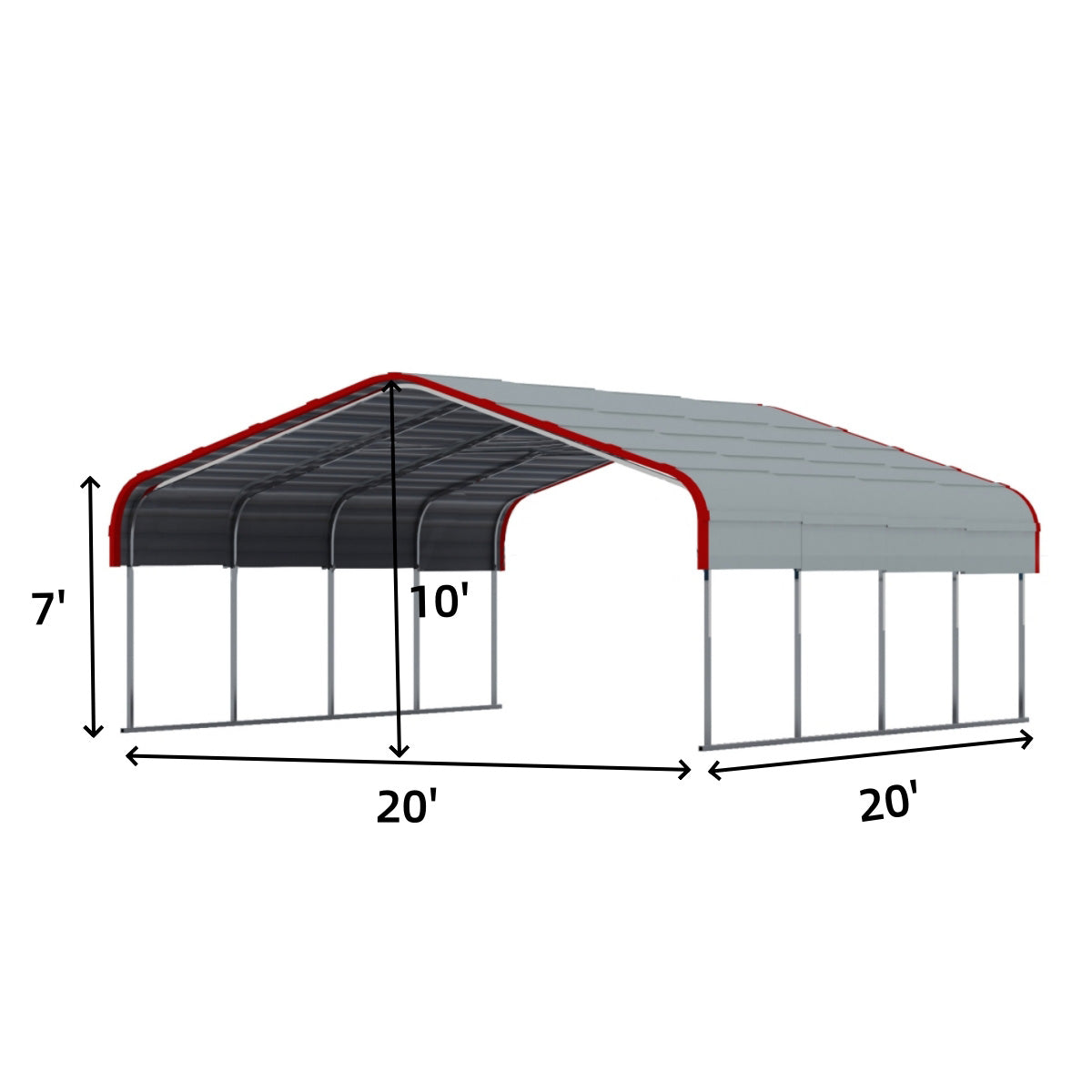 Golden Mount Classic steel carport with galvanized metal roof, side view
