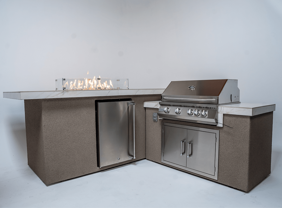 KoKoMo Outdoor Kitchen Island with Fire Feature – 7'6" x 9' - Home Outpost Supply