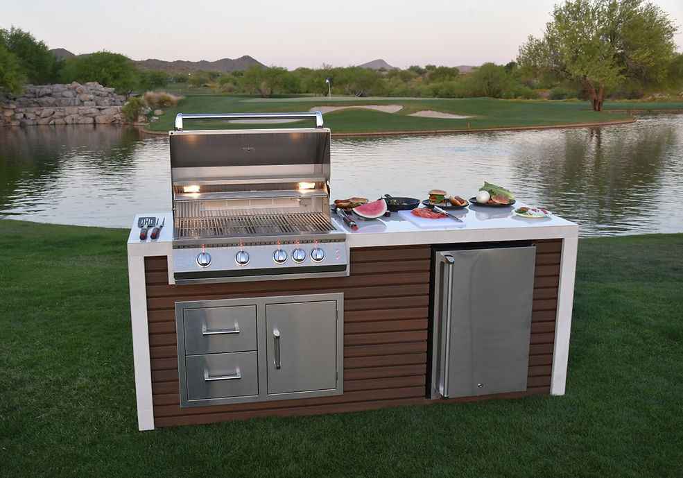 KoKoMo Outdoor Kitchen Island with Waterfall Edge – 32” Built-In Grill - Home Outpost Supply