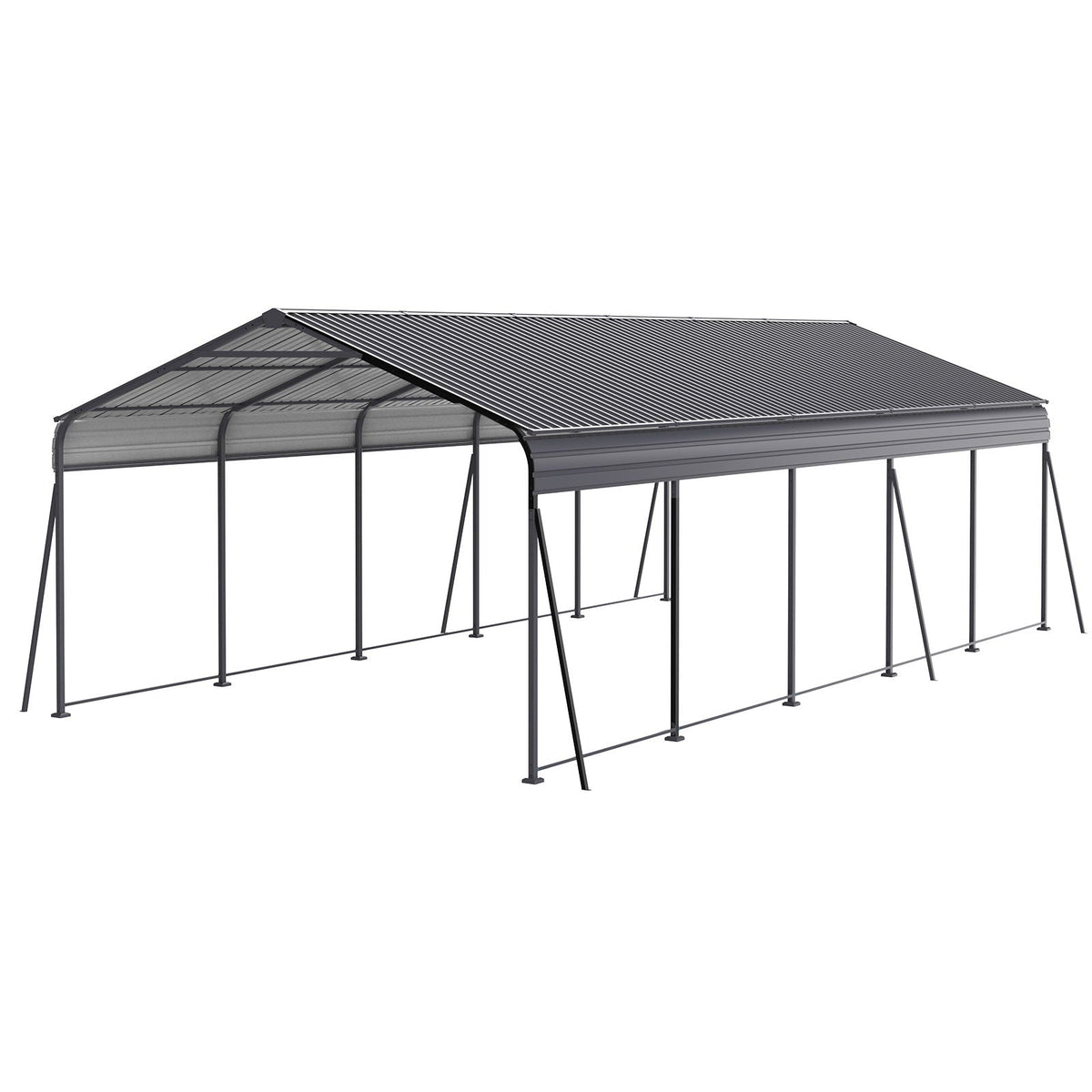 Metal Carport 13 X 26.5 Ft Heavy Duty With Galvanized Steel Roof Metal Garage Canopy With Galvanized Steel Roof & Frame Car Tent Outdoor Storage Shed For Car Boats And Truck - Gray - Home Outpost Supply