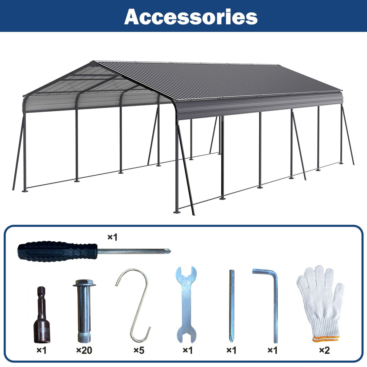 Metal Carport 13 X 26.5 Ft Heavy Duty With Galvanized Steel Roof Metal Garage Canopy With Galvanized Steel Roof & Frame Car Tent Outdoor Storage Shed For Car Boats And Truck - Gray - Home Outpost Supply