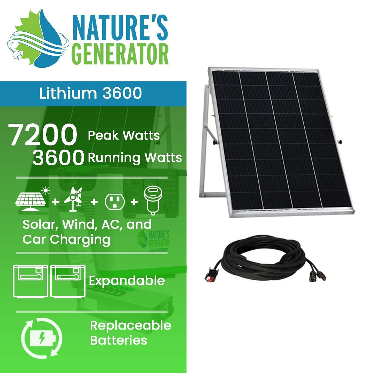 Nature's Generator L3600 Home Backup System with 6-Circuit Transfer Switch