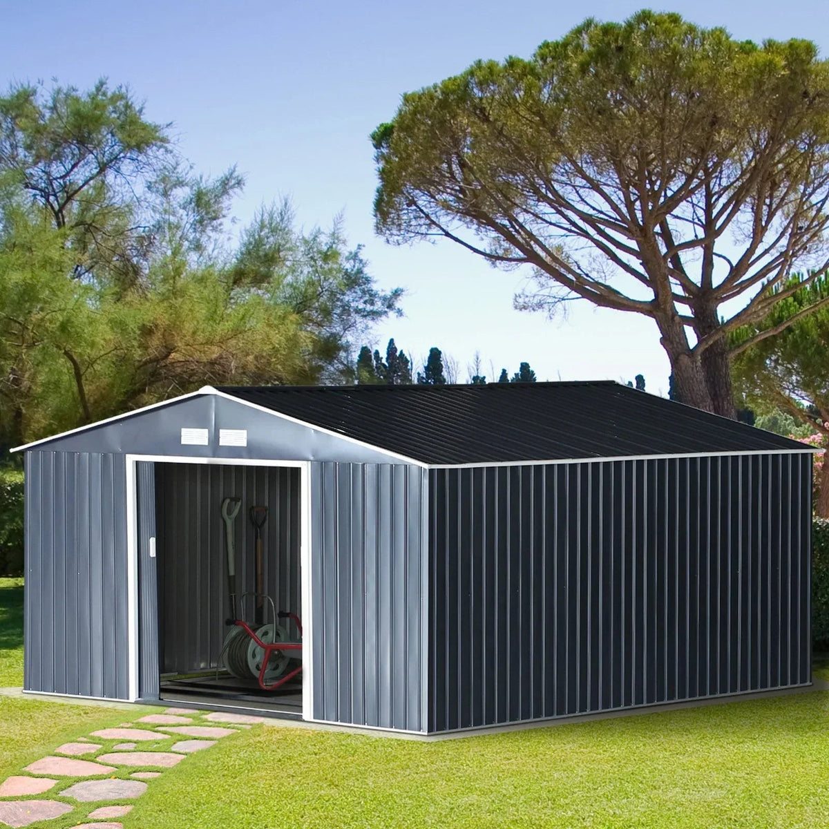 Outsunny 11.2' x 12.5' Garden Storage Shed with Double Sliding Doors