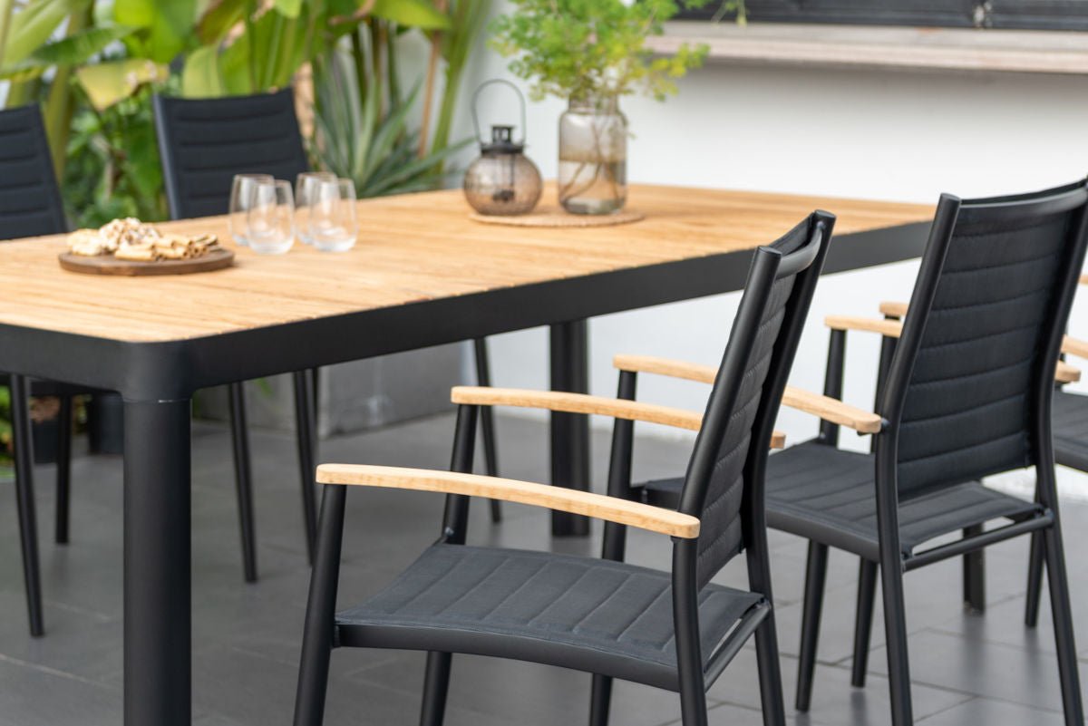 Portals Dark Lite FSC Teak Wood and Aluminum Rectangular Dining Set - Home Outpost Supply