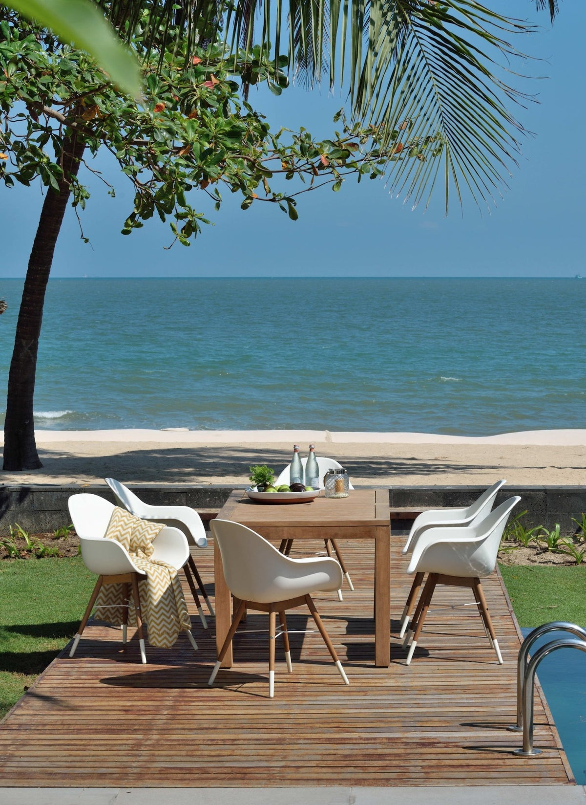 Rinjani Rectangular Table and 6 Chamonix Arm Chair - Home Outpost Supply