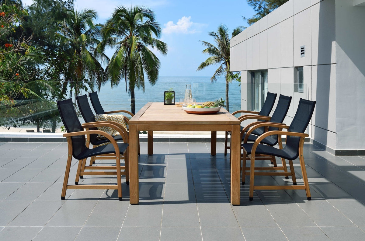 Rinjani Rectangular Table and 6 Manhattan Black Armchair - Home Outpost Supply
