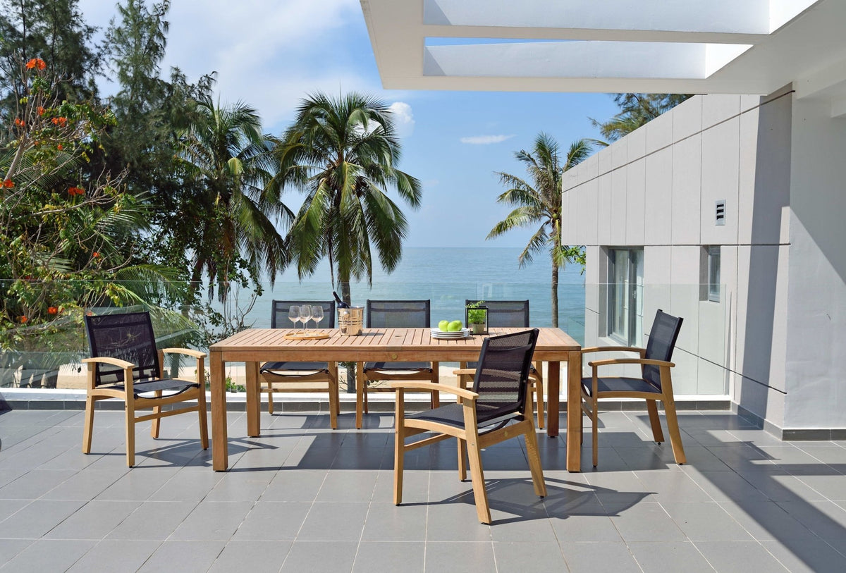 Rinjani Rectangular Teak Table and Fortuna Armchair Dining Set - Home Outpost Supply