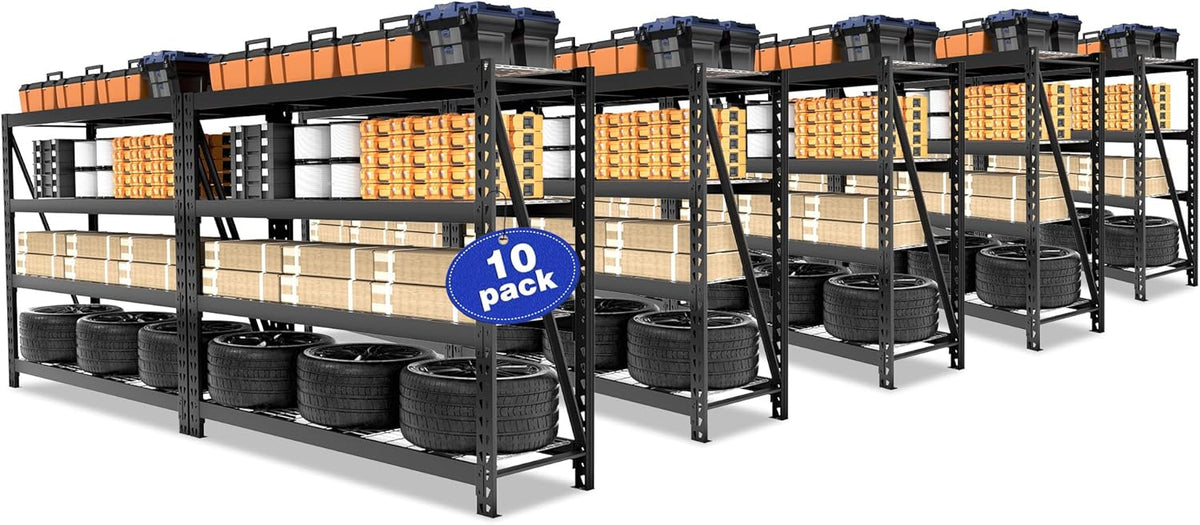 WORKPRO 68" Ultra Wide 4-Tier Metal Garage Shelving Unit, 68"W x 24"D x 65"H, 7200 LBS Capacity, Heavy Duty Storage Utility Rack, Industrial Adjustable Shelves for Shop Warehouse Basement, Pack of 10 - Home Outpost Supply