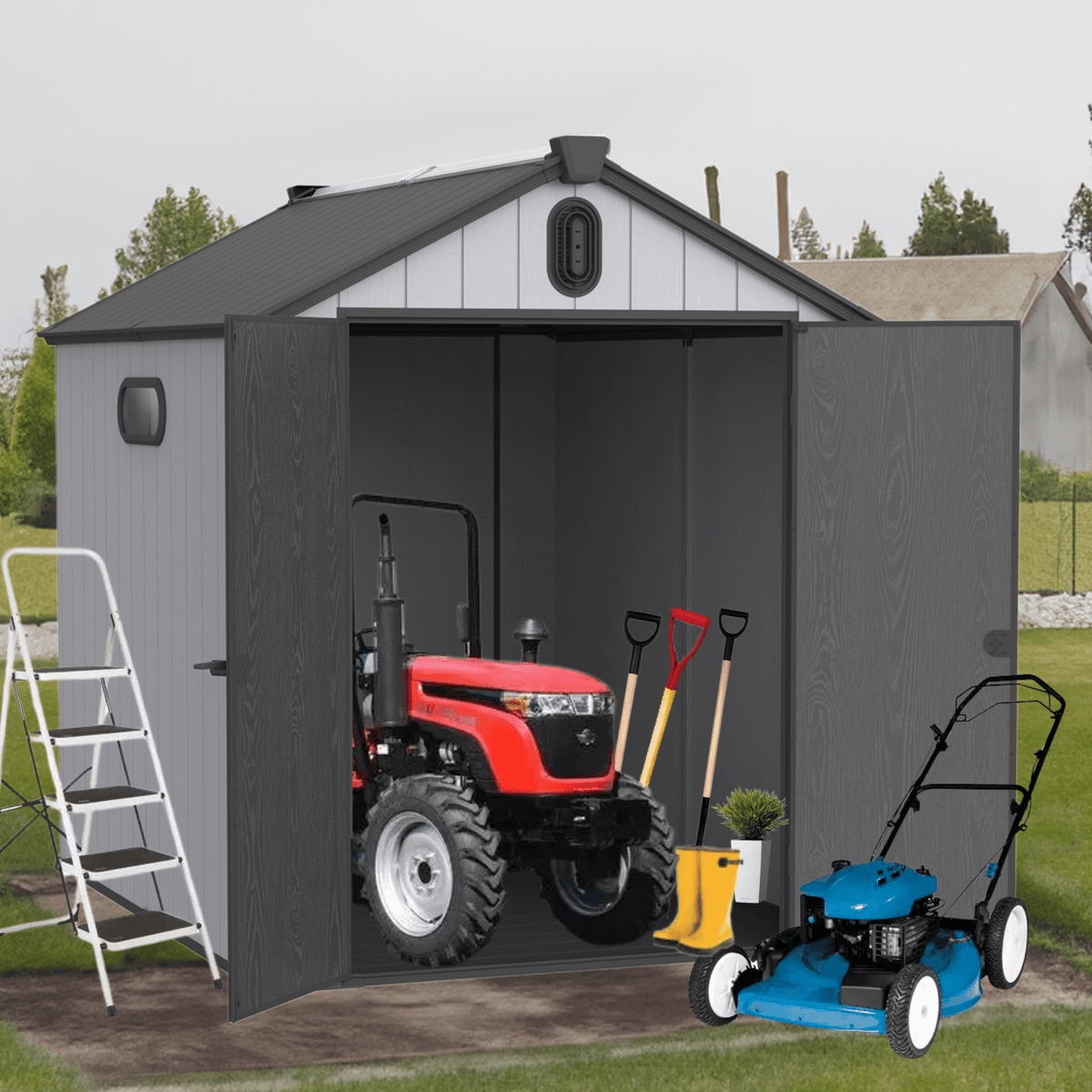 XWT012 6*8ft plastic storage shed for backyard garden big spire Tool storage - Home Outpost Supply