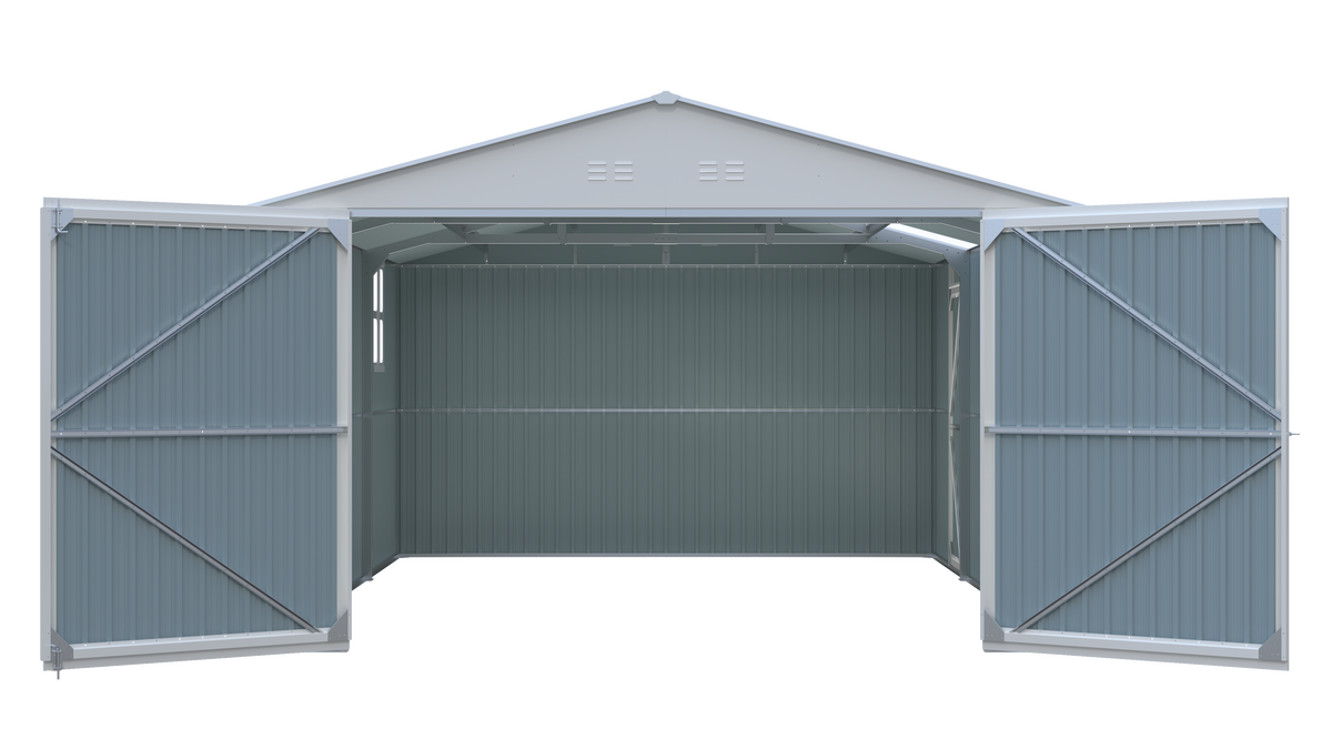 20' x 13' Metal Storage Shed with Skylight, Double Doors & Side Entry