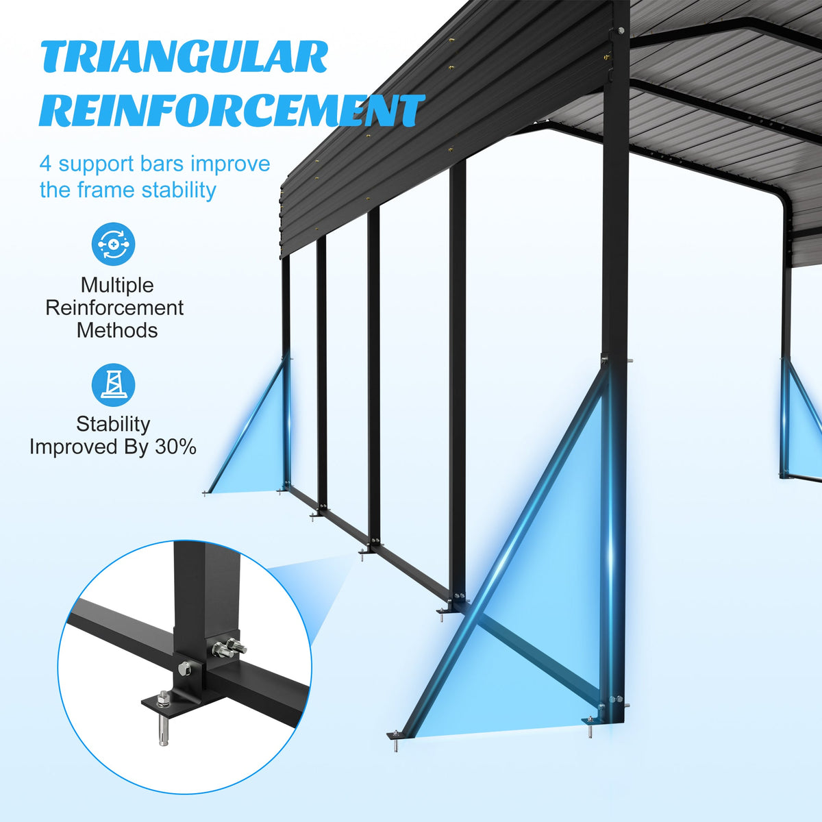 13' x 20' Heavy-Duty Metal Carport with Reinforced Steel Roof – Black