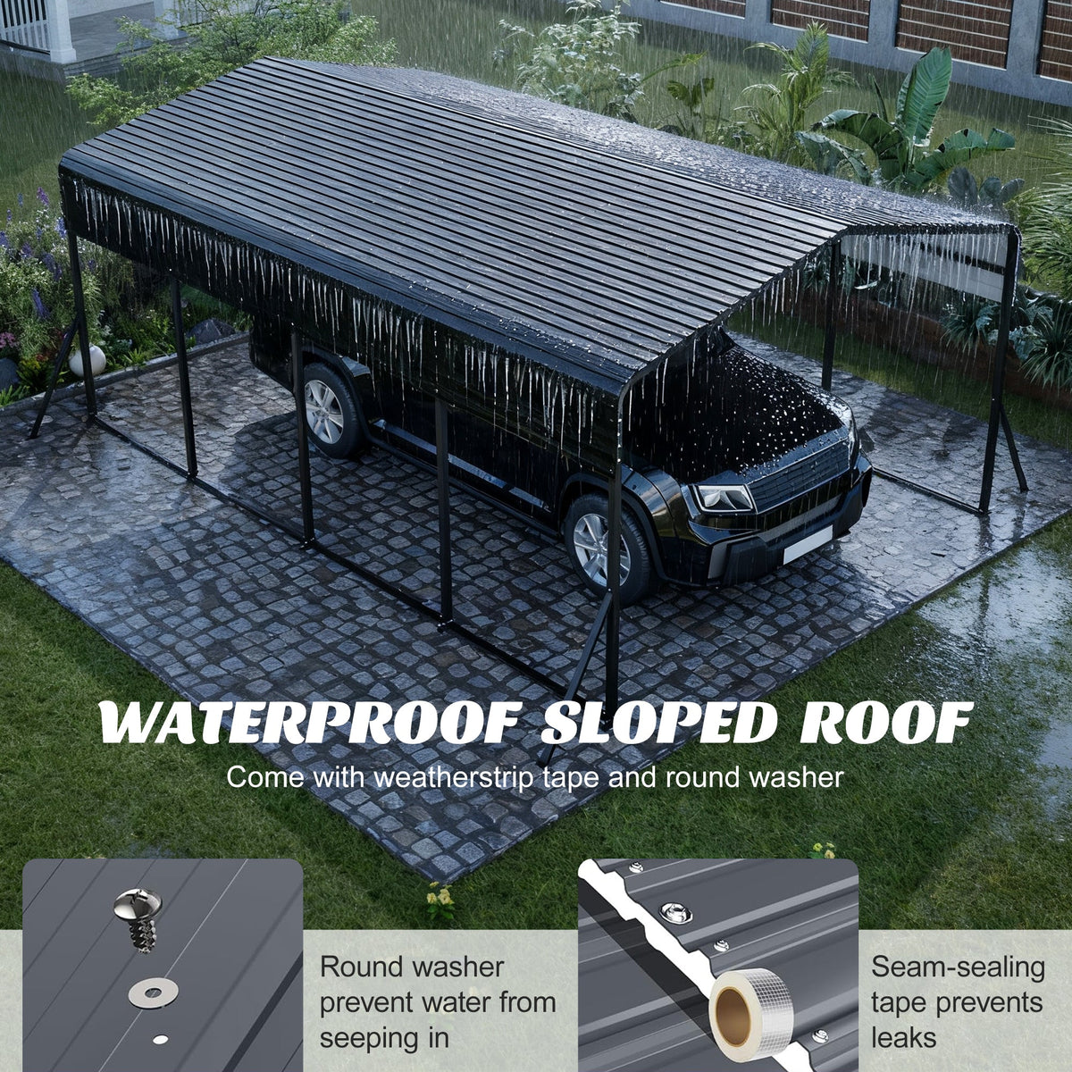 13' x 20' Heavy-Duty Metal Carport with Reinforced Steel Roof – Black