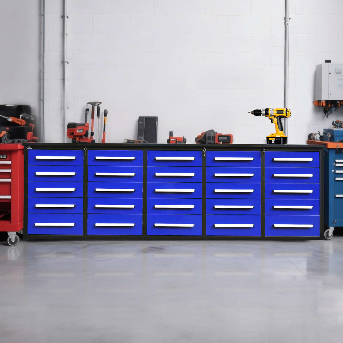 10 ft Heavy Duty Workbench with 25 Drawers - Home Outpost Supply