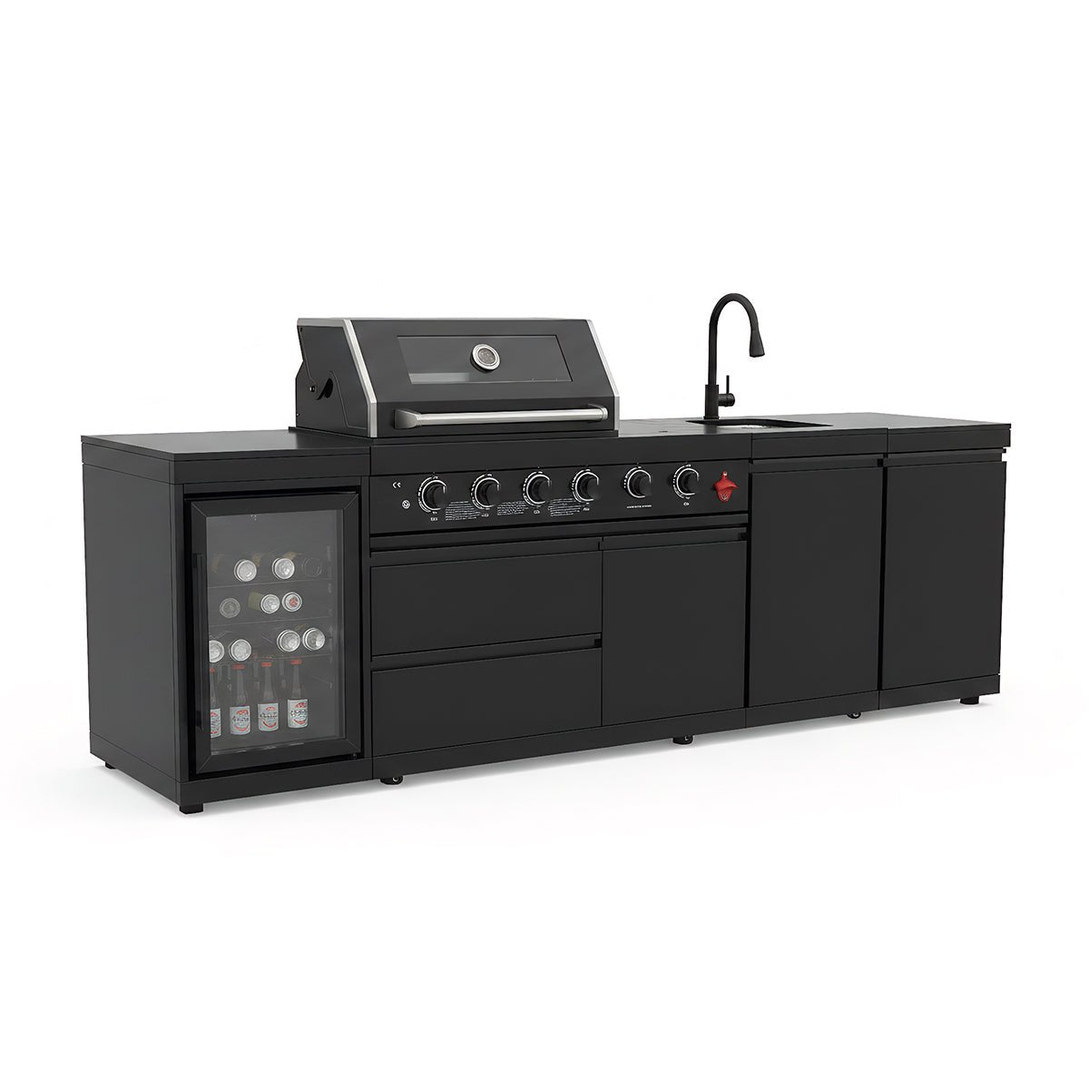 104" 4-Burner 72,000 BTU Black Outdoor Kitchen Bar Barbecue Island Grill + Wine Cooler + Sink - Home Outpost Supply