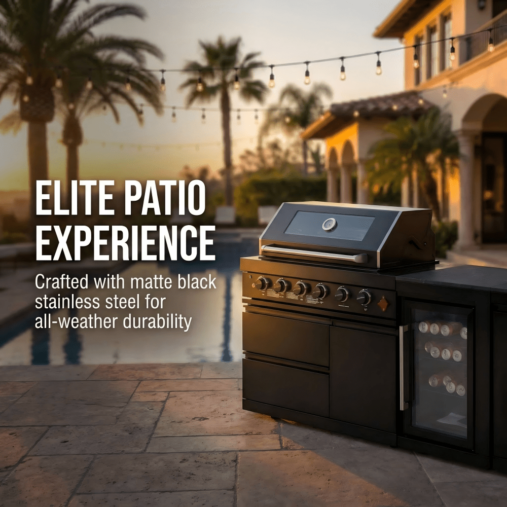 104" 4-Burner 72,000 BTU Black Outdoor Kitchen Bar Barbecue Island Grill + Wine Cooler + Sink - Home Outpost Supply