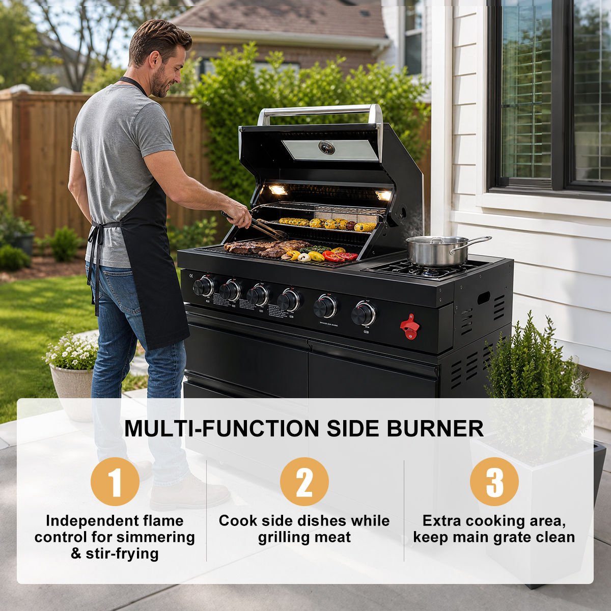 104" 4-Burner 72,000 BTU Black Outdoor Kitchen Bar Barbecue Island Grill + Wine Cooler + Sink - Home Outpost Supply