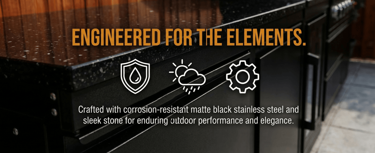 104" 4-Burner 72,000 BTU Black Outdoor Kitchen Bar Barbecue Island Grill + Wine Cooler + Sink - Home Outpost Supply