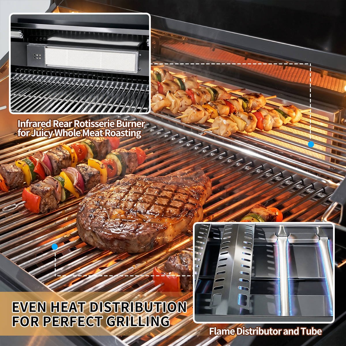 104" 4-Burner 72,000 BTU Black Outdoor Kitchen Bar Barbecue Island Grill + Wine Cooler + Sink - Home Outpost Supply