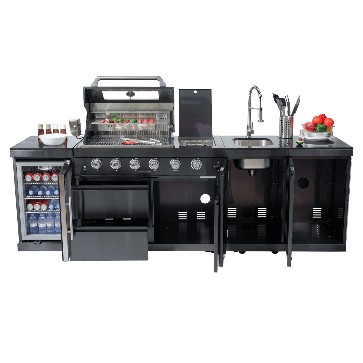 104" 4-Burner 72000 BTU Black Outdoor Kitchen Island Grill with Storage Cabinets & Drawers - Home Outpost Supply