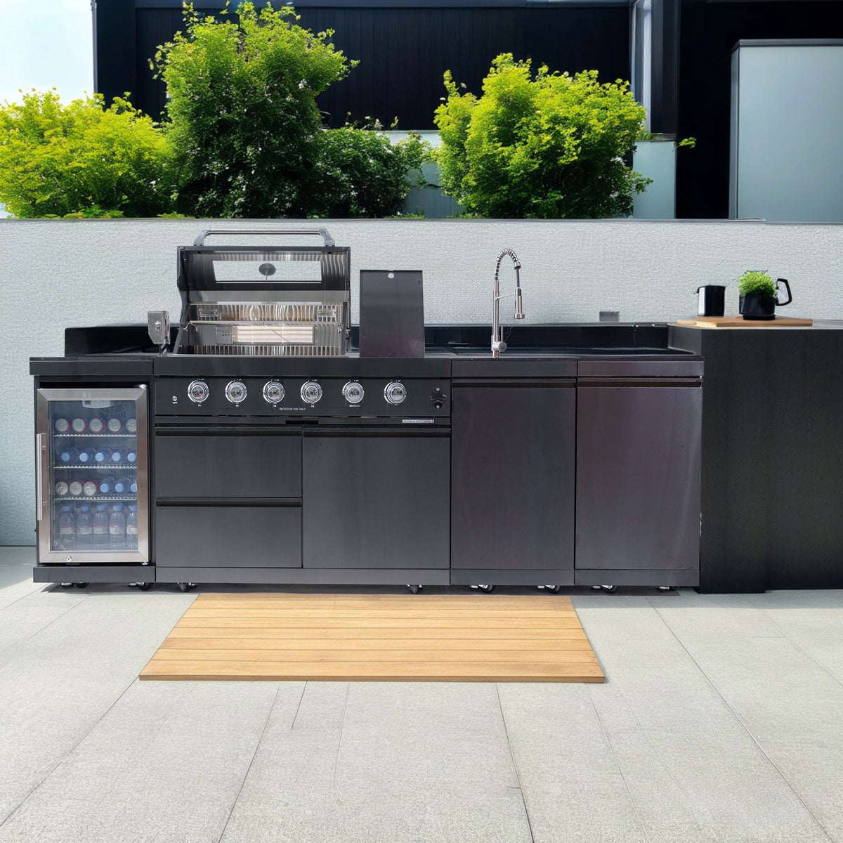 104" 4-Burner 72000 BTU Black Outdoor Kitchen Island Grill with Storage Cabinets & Drawers - Home Outpost Supply