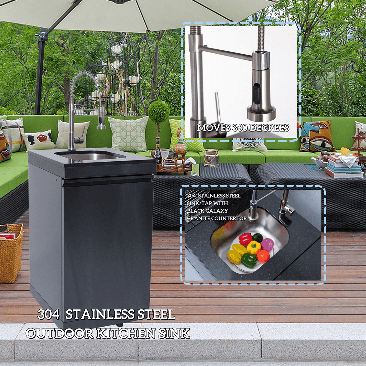 104" 4-Burner 72000 BTU Black Outdoor Kitchen Island Grill with Storage Cabinets & Drawers - Home Outpost Supply
