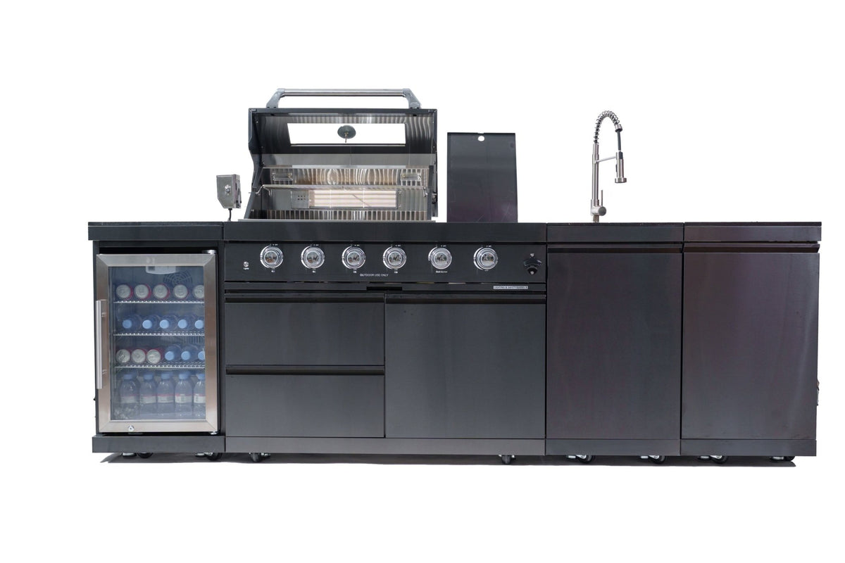 104" 4-Burner 72000 BTU Black Outdoor Kitchen Island Grill with Storage Cabinets & Drawers - Home Outpost Supply