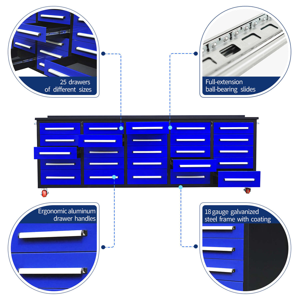 10ft 25-Drawer Storage Workbench with Wheels - Home Outpost Supply
