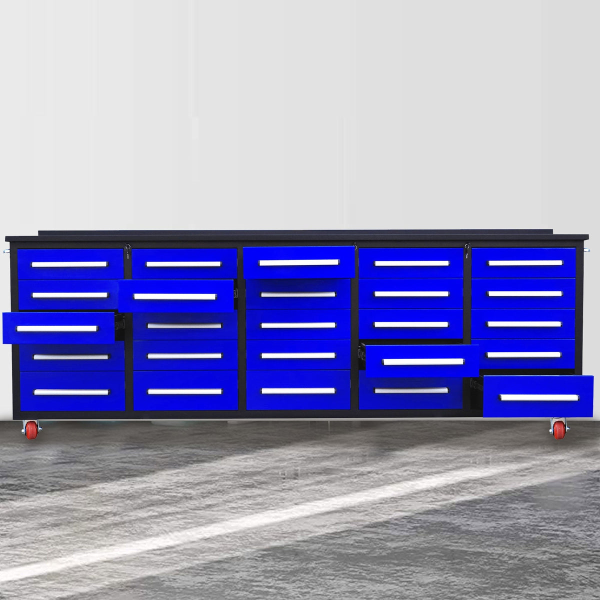 10ft 25-Drawer Storage Workbench with Wheels - Home Outpost Supply