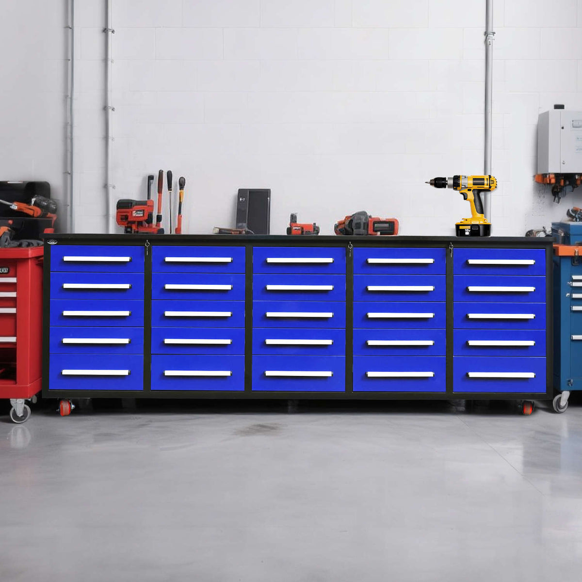 10ft 25-Drawer Storage Workbench with Wheels - Home Outpost Supply