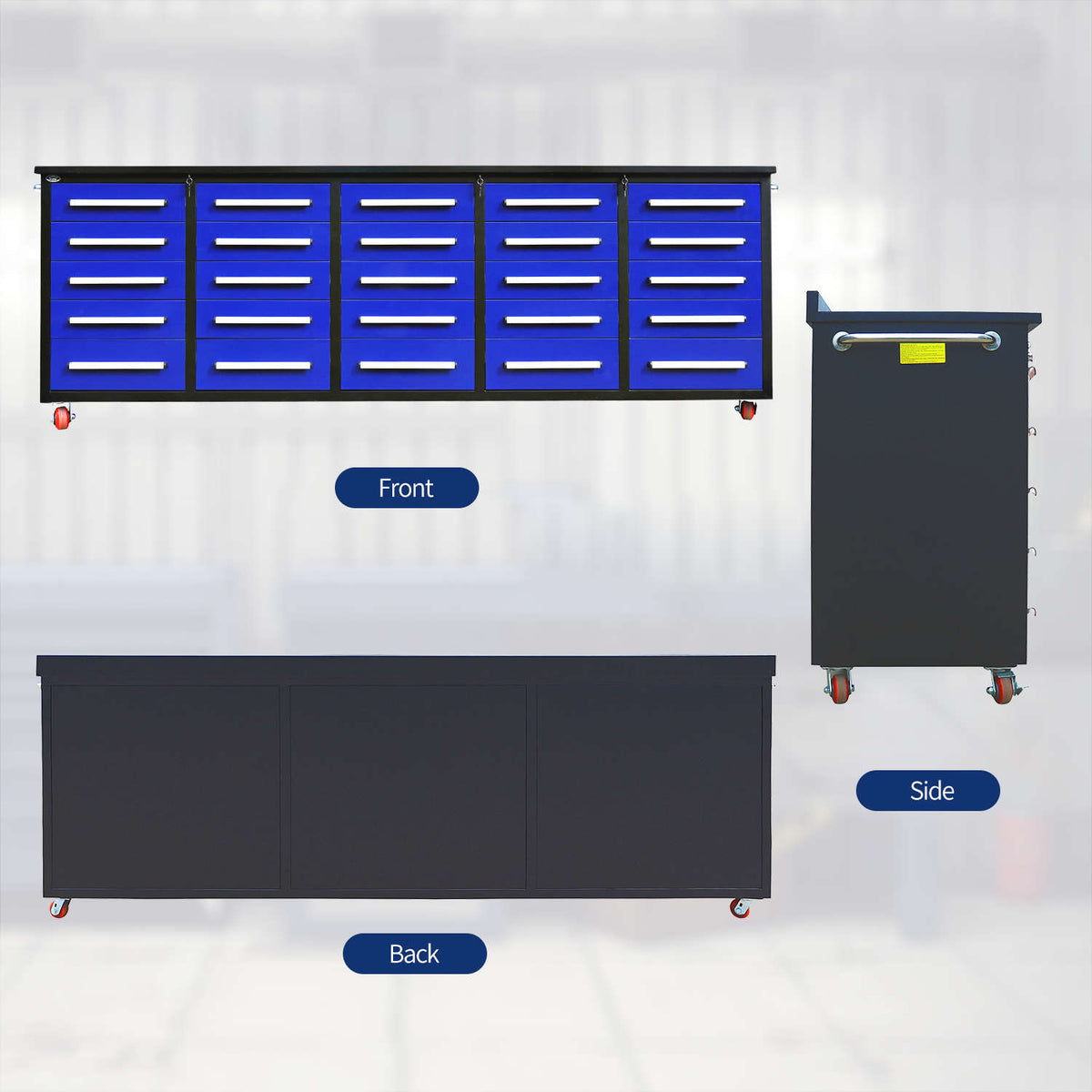 10ft 25-Drawer Storage Workbench with Wheels - Home Outpost Supply