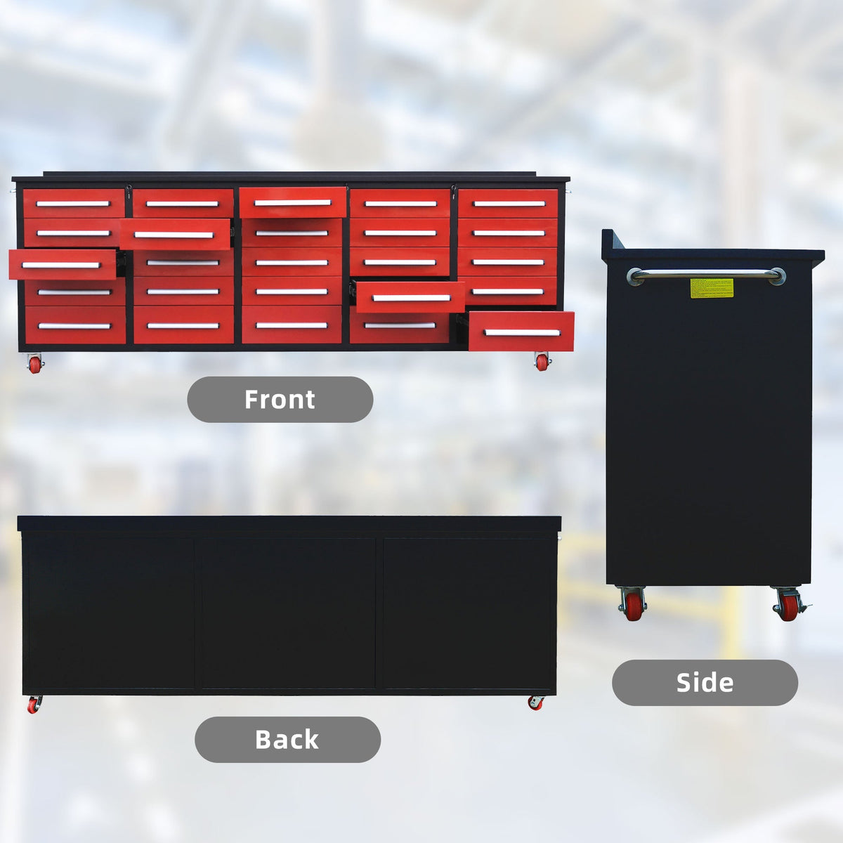 10ft 25-Drawer Storage Workbench with Wheels - Home Outpost Supply