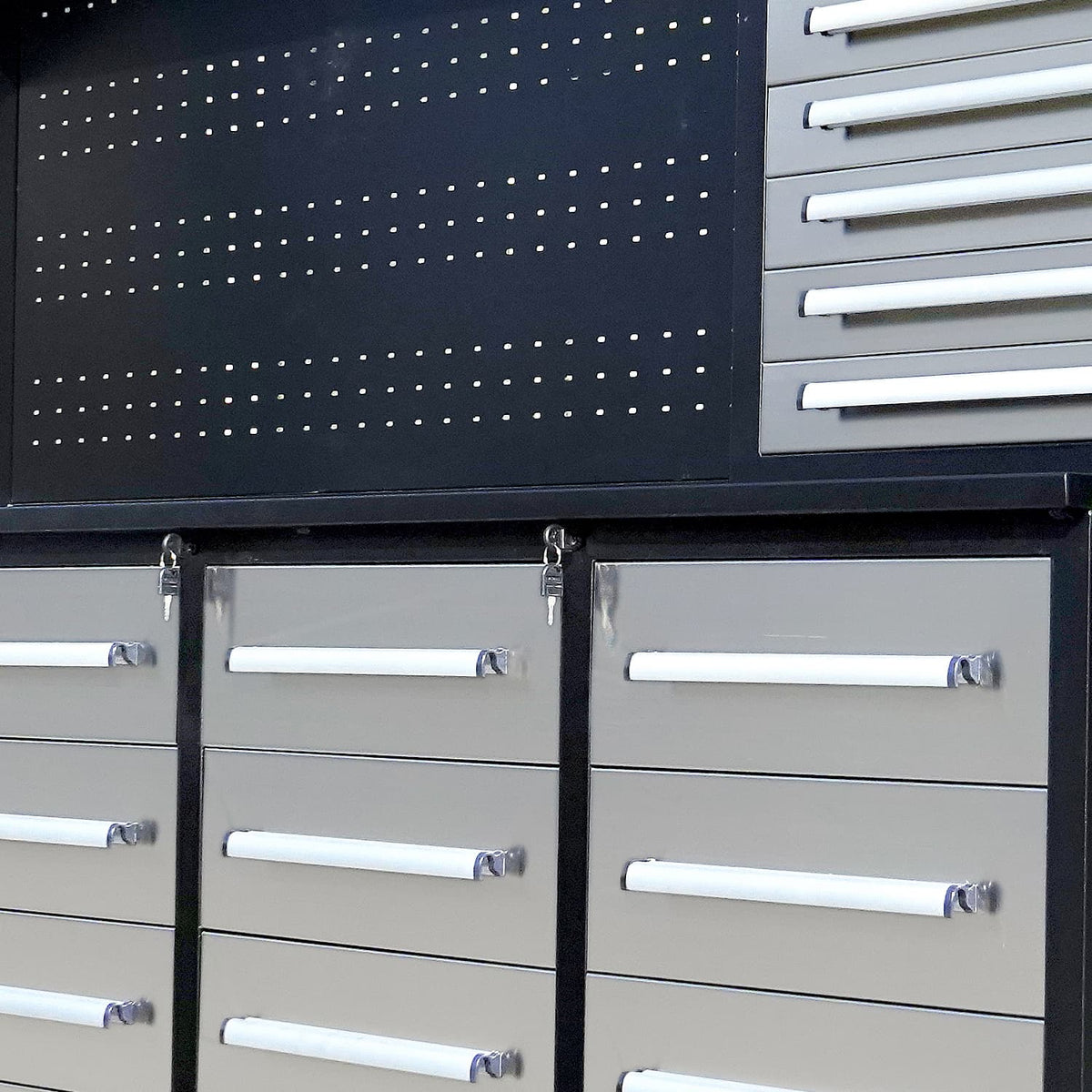 10ft Workbench Cabinet(30 Drawers, 2 Cabinets & 1 Pegboard)