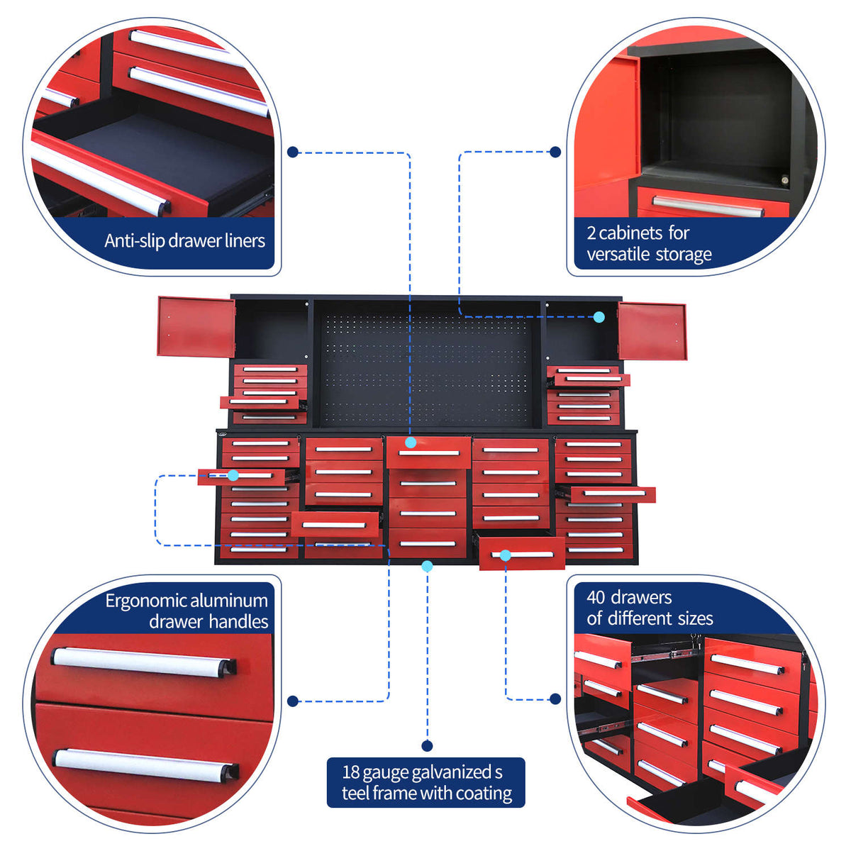 10ft Workbench Cabinet(40 Drawers, 2 Cabinets & 1 Pegboard) - Home Outpost Supply