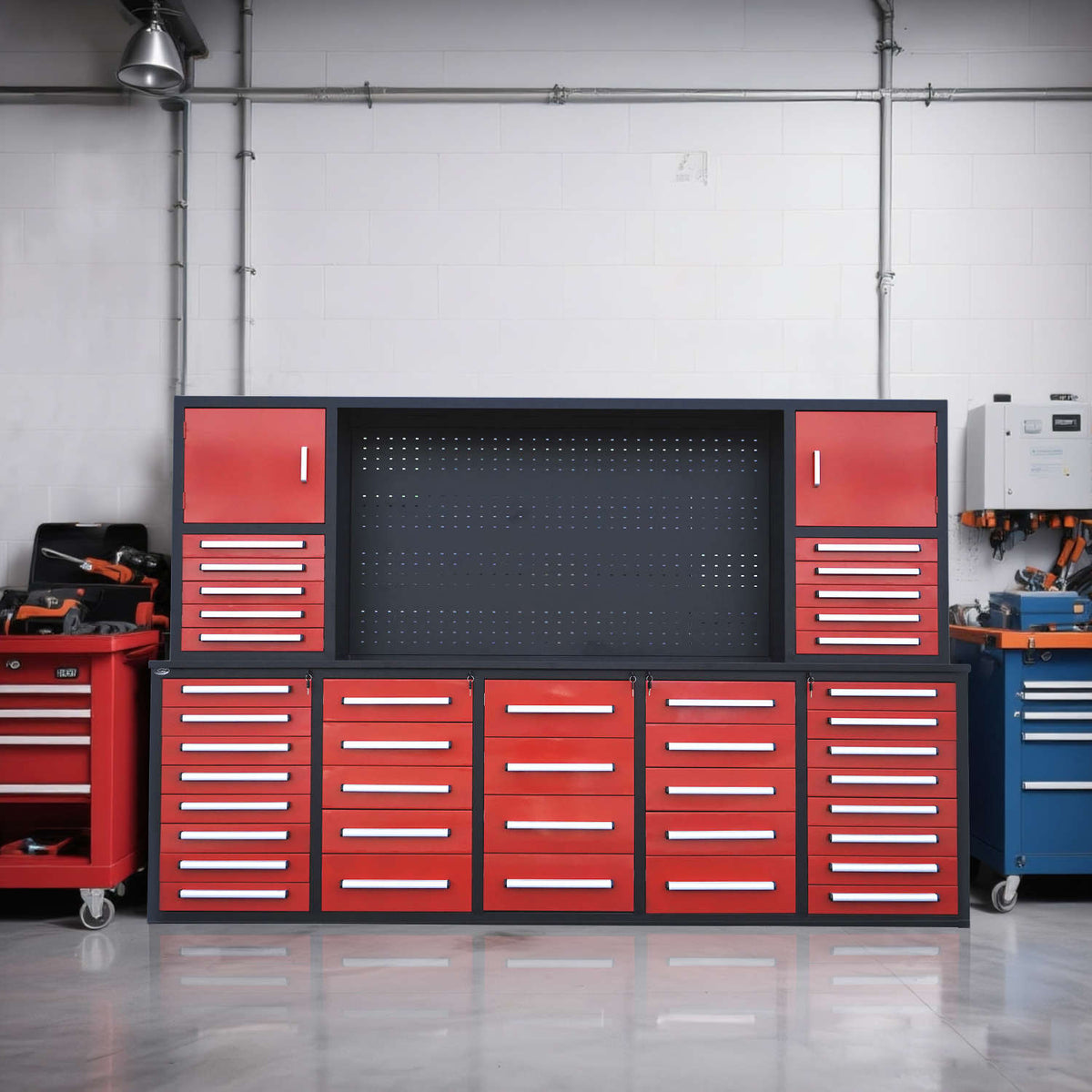 10ft Workbench Cabinet(40 Drawers, 2 Cabinets & 1 Pegboard) - Home Outpost Supply