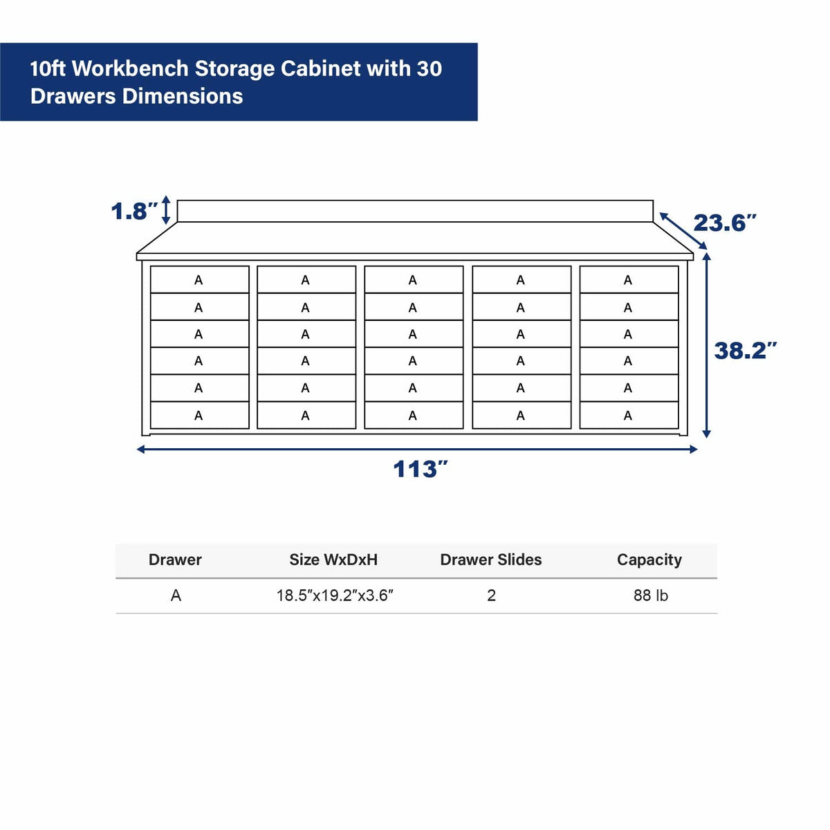 10ft Workbench Storage Cabinet with 30 Drawers - Home Outpost Supply